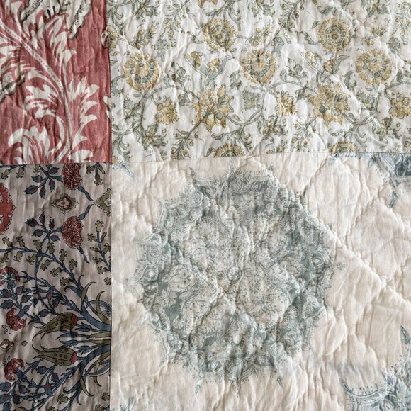 POTTERY BARN Stella Kalamkari Reversible Queen Patchwork Quilt & Shams VERY RARE - Picture 7 of 13